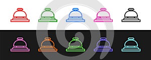 Set line Hotel service bell icon isolated on black and white background. Reception bell. Vector