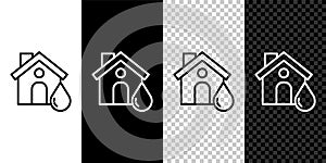 Set line House flood icon isolated on black and white background. Home flooding under water. Insurance concept. Security