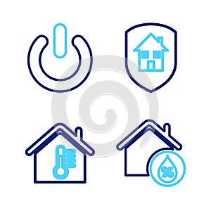 Set line House humidity, temperature, and Power button icon. Vector