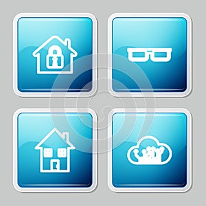 Set line House under protection, Glasses, and Internet of things icon. Vector
