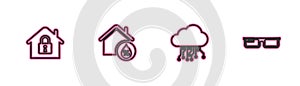 Set line House under protection, Internet of things, humidity and Smart glasses icon. Vector