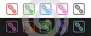 Set line Human footprints shoes icon isolated on black and white background. Shoes sole. Vector