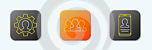 Set line Human with gear, Users group and Mobile resume icon. Vector