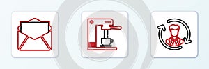 Set line Human resources, Mail and e-mail and Coffee machine cup icon. Vector
