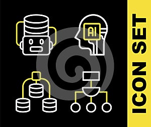 Set line Humanoid robot, Algorithm, Server, Data and Artificial intelligence icon. Vector