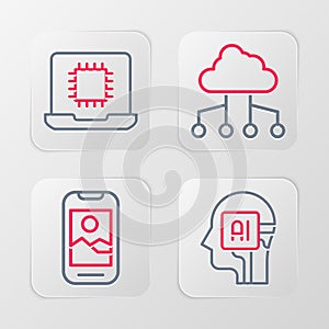 Set line Humanoid robot, Mobile phone, Network cloud connection and Processor CPU icon. Vector