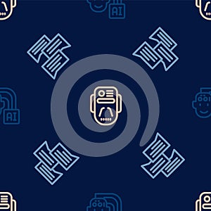 Set line Humanoid robot, Speech bubble chat and Artificial intelligence on seamless pattern. Vector