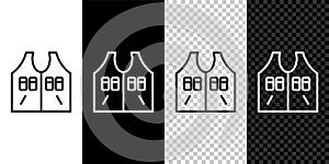 Set line Hunting jacket icon isolated on black and white background. Hunting vest. Vector