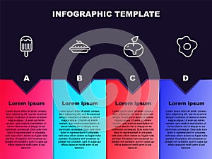 Set line Ice cream, Homemade pie, Apple in caramel and Scrambled eggs. Business infographic template. Vector