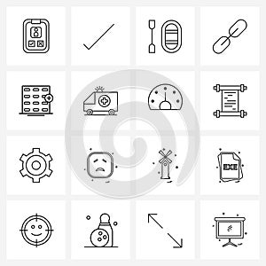 Set of 16 Line Icon Signs and Symbols of ambulance, pills, water, medical, link