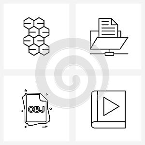 Set of 4 Line Icon Signs and Symbols of honey; file type; directory; sharing; obj