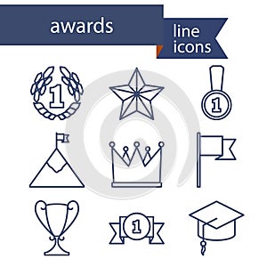 Set of line icons for award success and victory