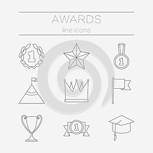 Set of line icons for award success and victory.