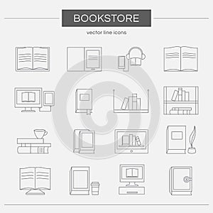 Set of line icons for a bookstore.