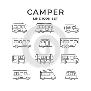 Set line icons of camper