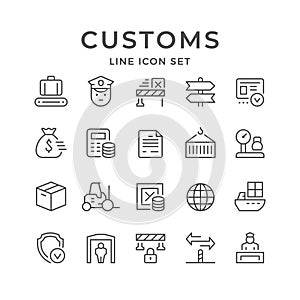 Set line icons of customs