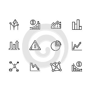 Set line icons data analytics, strategy, business analysis and business planning, financial graphs and diagrams isolated