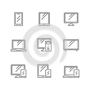 Set line icons of devices and gadgets