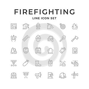 Set line icons of firefighting