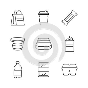 Set line icons of food packaging