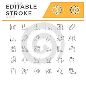 Set line icons of foot disease