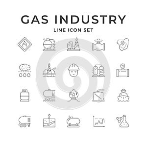 Set line icons of gas industry