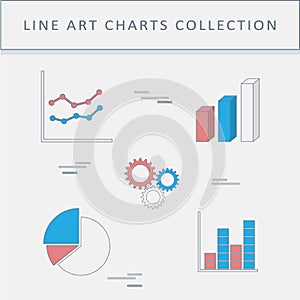 Set of line icons graphs and charts. Pie chart