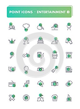 Set of 30 line icons. Leisure and entertainment