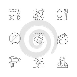 Set line icons of microplastic pollution