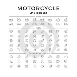 Set line icons of motorcycle parts and accessories