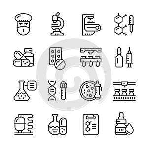 Set line icons of pharmaceutical industry photo