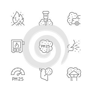 Set line icons of PM 2.5 pollution