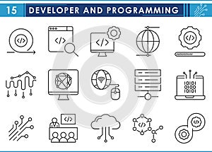 A set of line icons related to Developer and Programming.