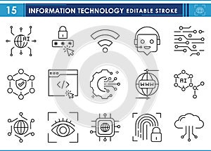 A set of line icons related to Information Technology.