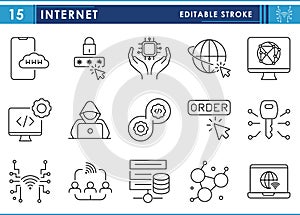 A set of line icons related to Internet.