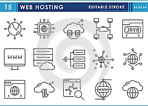A set of line icons related to Web Hosting.