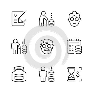 Set line icons of retirement or pension