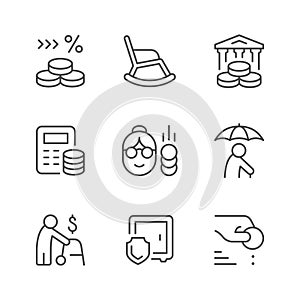 Set line icons of retirement or pension