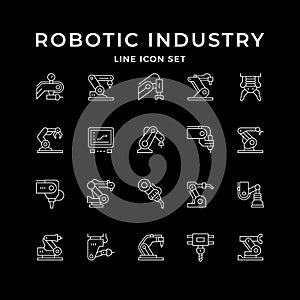 Set line icons of robotic industry