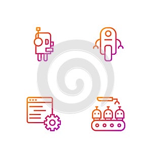Set line Industrial production of robots, Computer api interface, Robot and . Gradient color icons. Vector