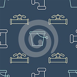 Set line Industry metallic pipe, Industry pipe and valve and Bucket on seamless pattern. Vector