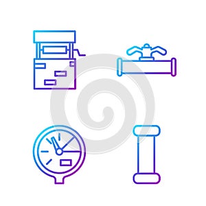 Set line Industry metallic pipe, Water meter, Well and Industry pipe and valve. Gradient color icons. Vector