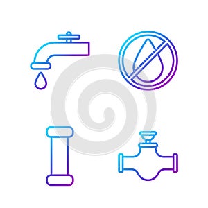 Set line Industry pipe and valve, Industry metallic pipe, Water tap and Water drop forbidden. Gradient color icons