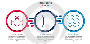 Set line Industry pipe and valve, Industry metallic pipe and Wave. Business infographic template. Vector