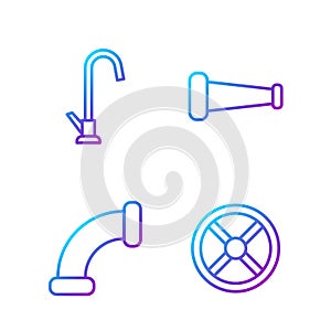 Set line Industry valve, Industry metallic pipe, Water tap and Industry metallic pipe. Gradient color icons. Vector