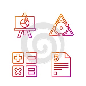 Set line Infinity, Feather and inkwell, XYZ Coordinate system and Chalkboard. Gradient color icons. Vector photo