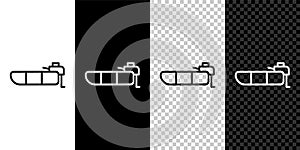 Set line Inflatable boat with outboard motor icon isolated on black and white, transparent background. Vector