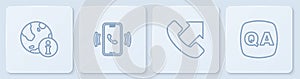 Set line Information, Telephone 24 hours support, and Question and Answer. White square button. Vector
