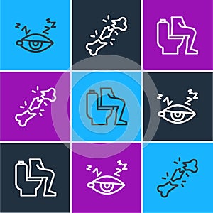 Set line Insomnia, Constipation and Human broken bone icon. Vector