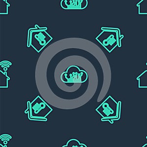 Set line Internet of things, House temperature and Smart home with wi-fi on seamless pattern. Vector